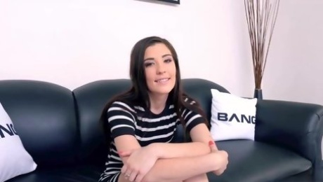 Dirty minded brunette, Jenna Reid is fingering her ass while getting fucked on the sofa
