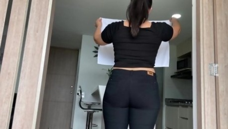 Perfect wife find time to clean the house and to passionately ride her huge ass on her husband's honk