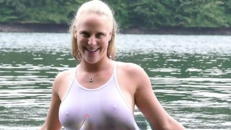 Lara CumKitten - Public in swimsuit - Notgeil posing and jerking off at the lake