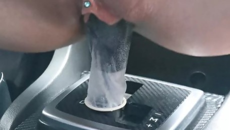 Slut jumps on the gearshift knob